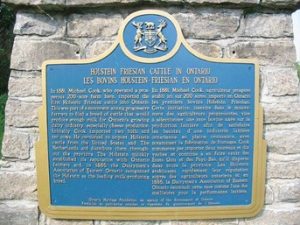 A heritage plaque at the edge of the old Aultsville Road leading to the Migratory Bird Sanctuary near Morrisburg commemorates Michael Cook’s milestone on what had been his 200-acre farm.